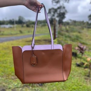 Kate Spade Brown & Light Purple Medium Double Pocket Tote